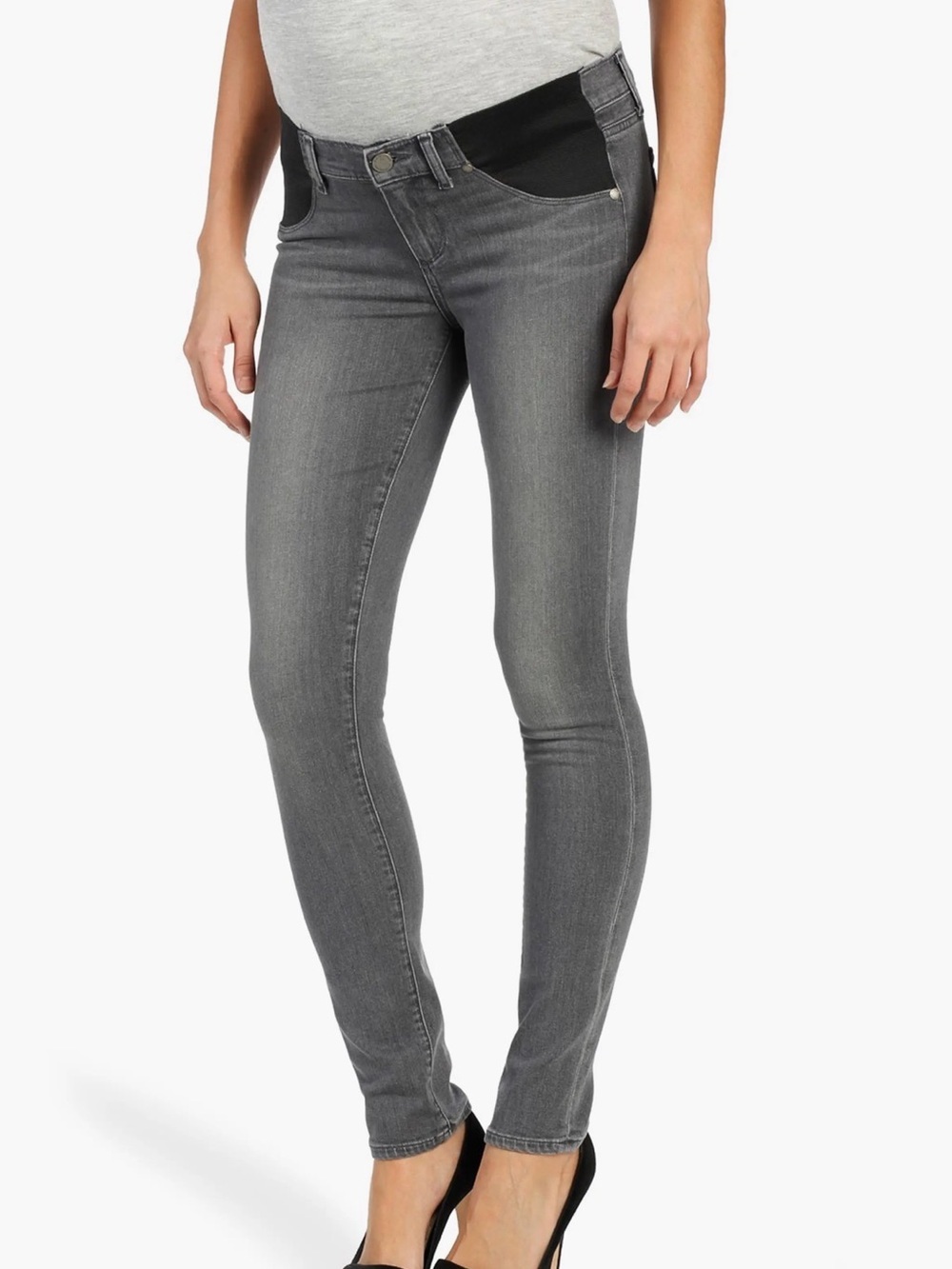 PAIGE Grey Maternity Skinny Jeans with Black Panel